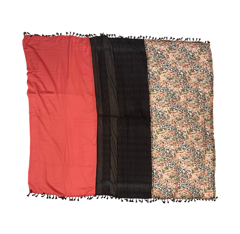 Hatta and Two Fabric Scarf in Brown and Dark Coral