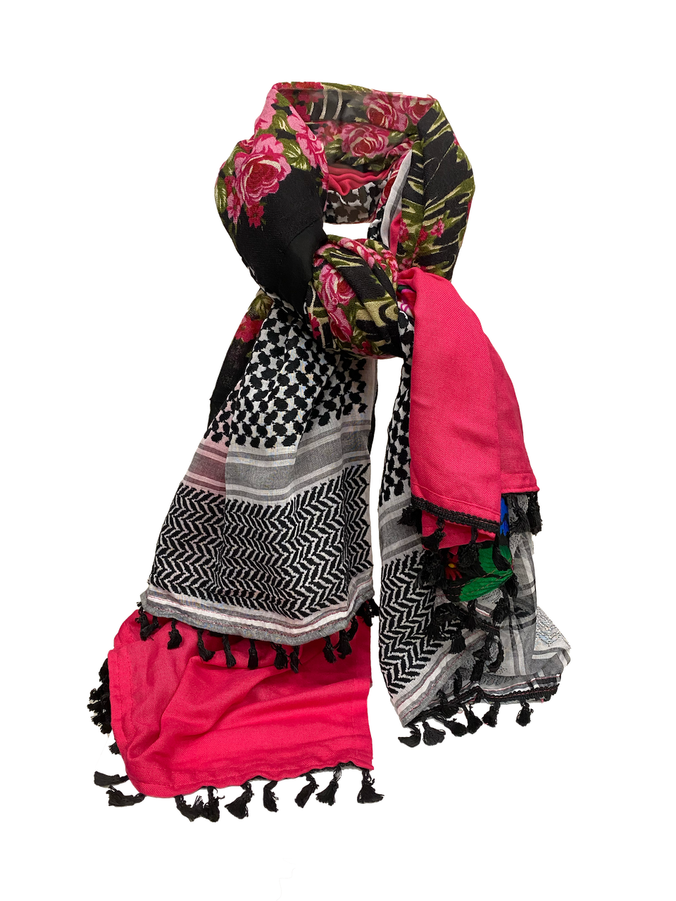 Hatta and Two Fabric Scarf in Bright Pink and Black