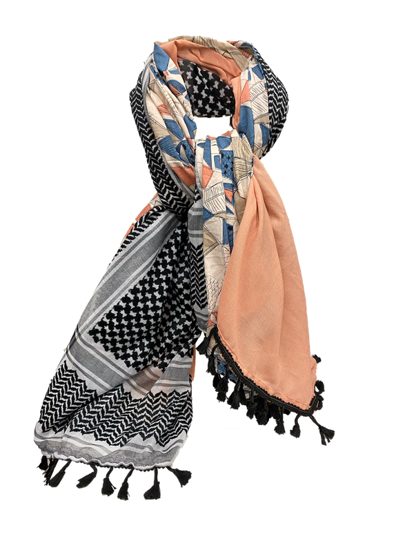 Hatta and Two Fabric Scarf in Beige and Peach