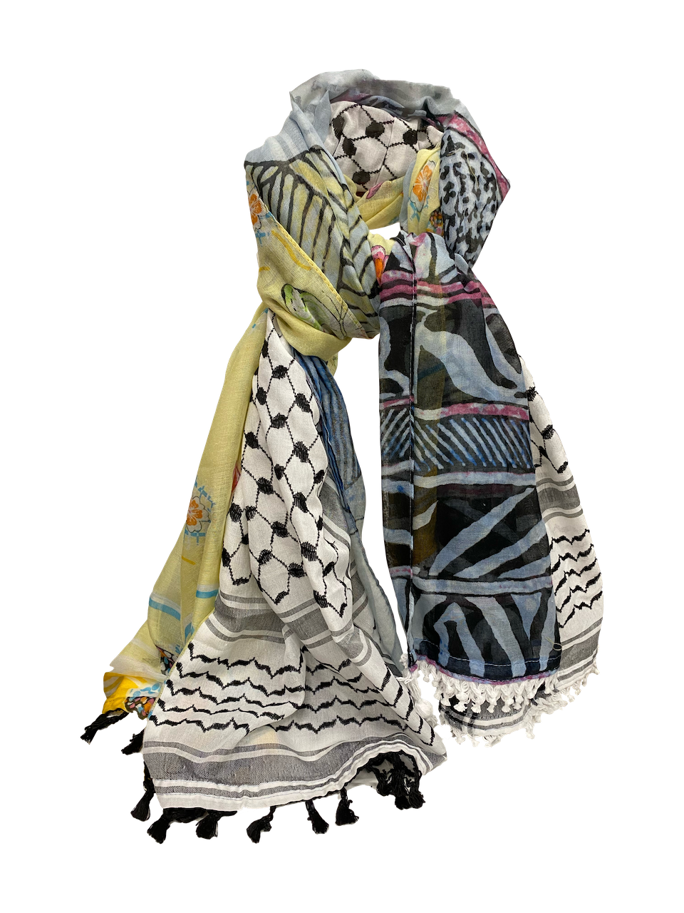 Hatta and Two Fabric Scarf in Yellow and Light Blue