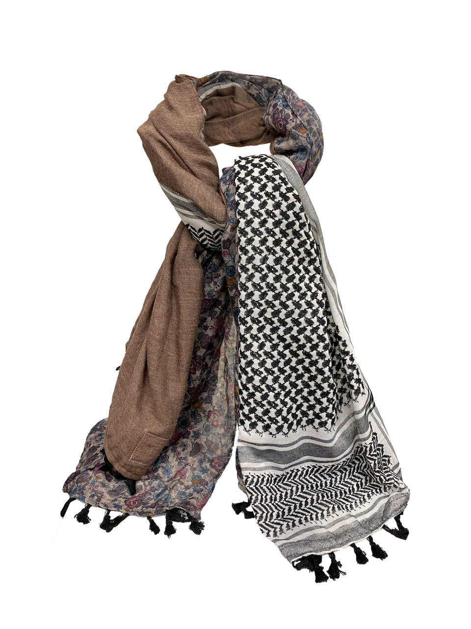Hatta and Two Fabric Scarf in Dark and Light Brown