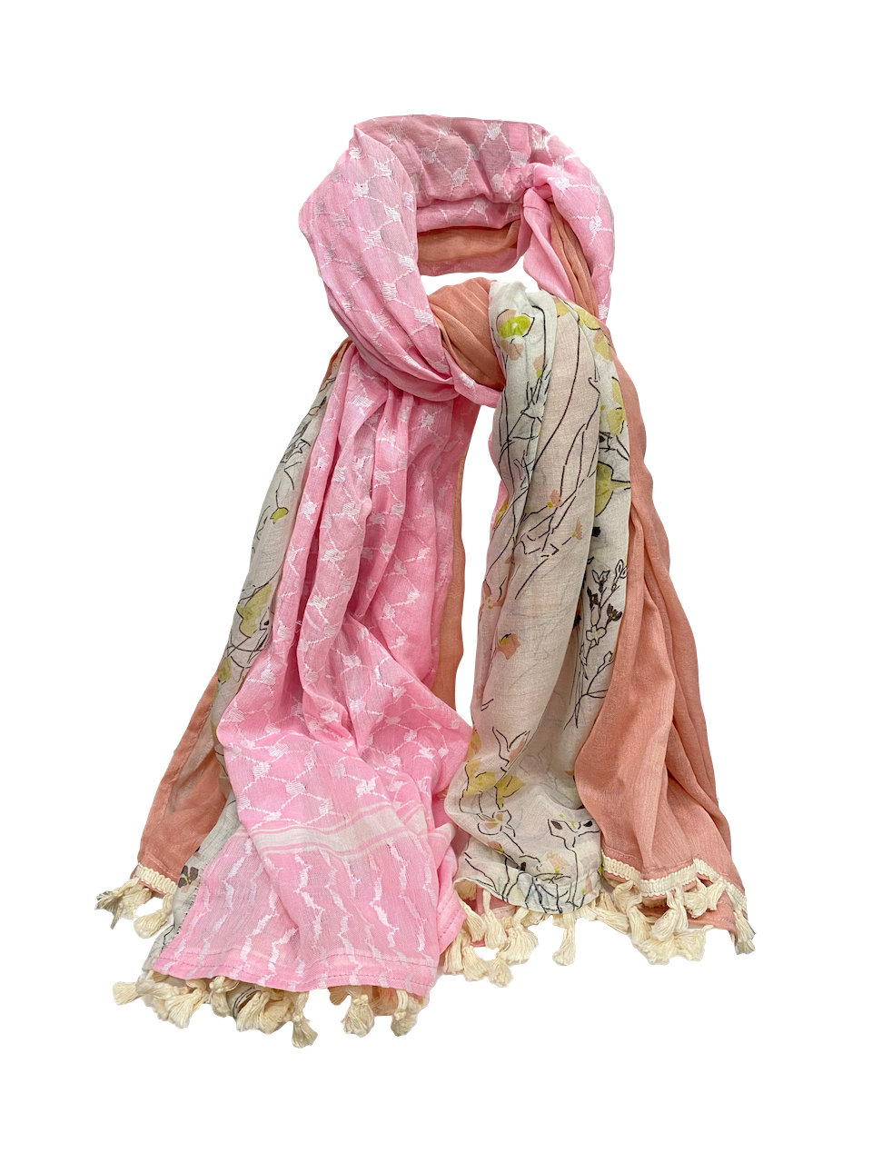 Hatta and Two Fabric Scarf in Pink and Coral