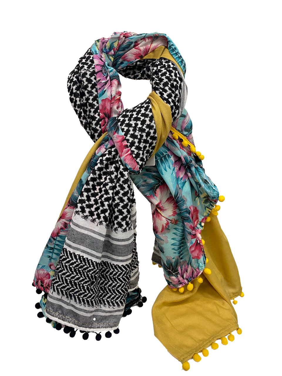 Hatta and Two Fabric Scarf in  Mustard and Blue