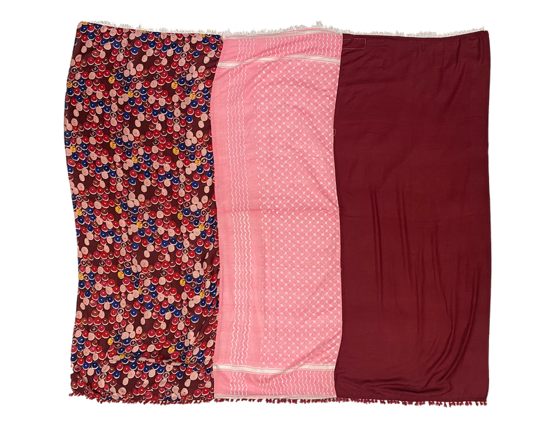Hatta and Two Fabric Scarf in Light Pink and Burgundy