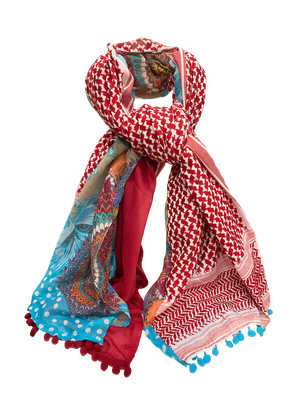 Hatta and Two Fabric Scarf in Blue and Red