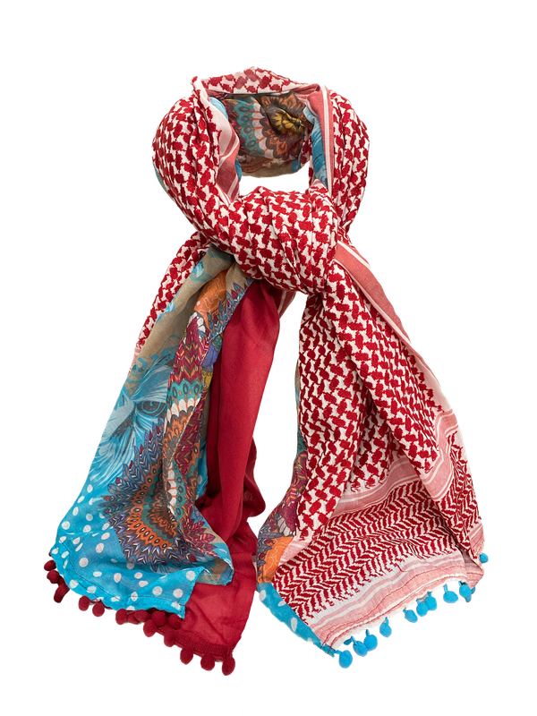 Hatta and Two Fabric Scarf in Blue and Red