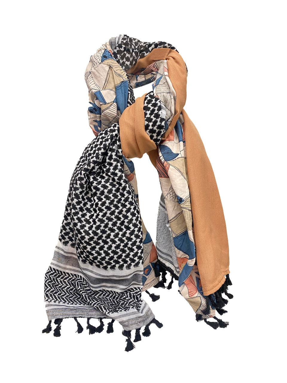 Hatta and Two Fabric Scarf in Caramel and Beige