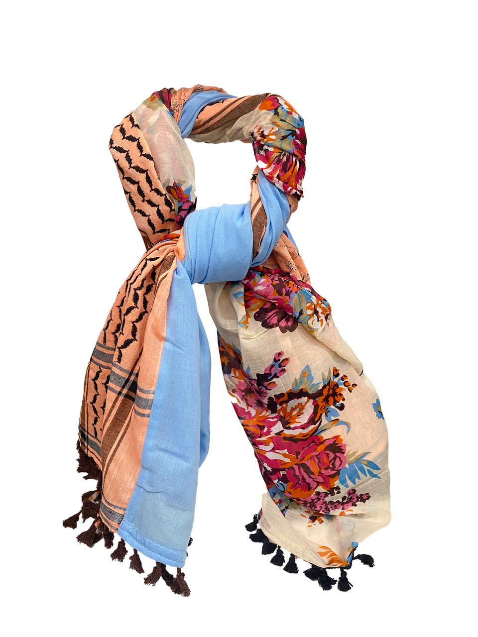 Hatta and Two Fabric Scarf in Sky Blue and Peach