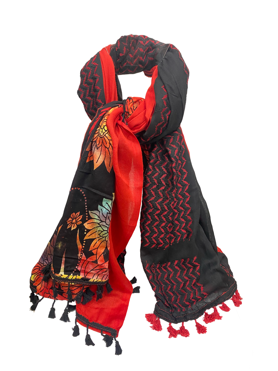 Hatta and Two Fabric Scarf in Scarlet Red and Black