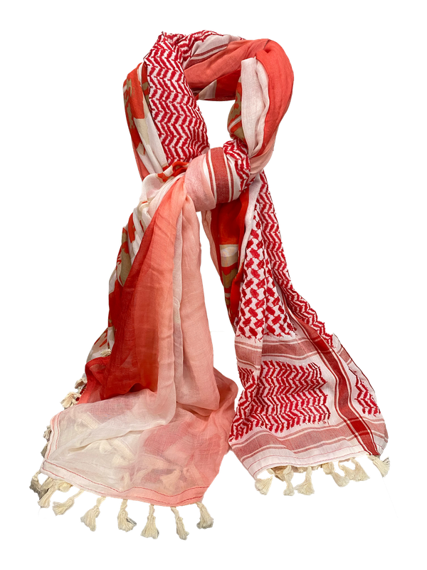 Hatta and Two Fabric Scarf in Red and White