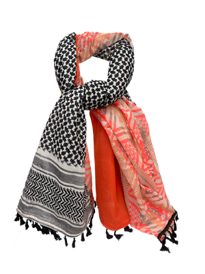 Hatta and Two Fabric Scarf in Peach and Orange Red