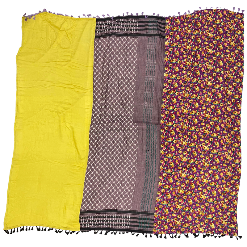 Hatta and Two Fabric Scarf in Purple and Yellow Green