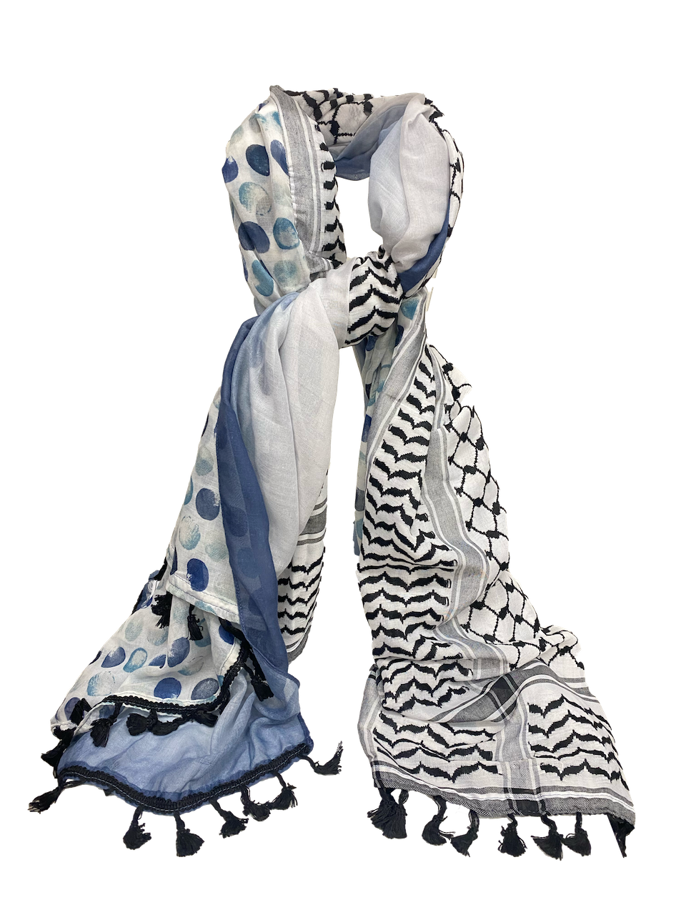Hatta and Two Fabric Scarf in Space Blue and White