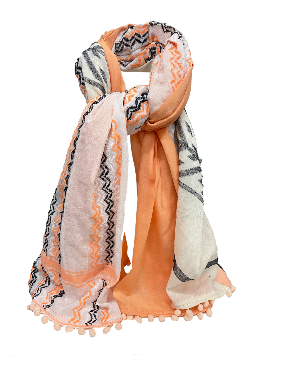 Hatta and Two Fabric Scarf in White and Coral
