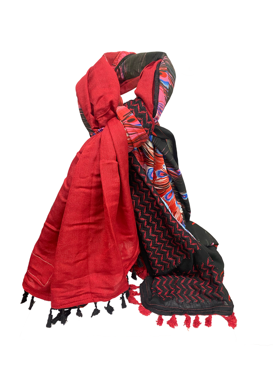 Hatta and Two Fabric Scarf in Bright Red and Black