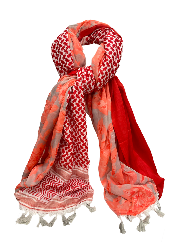 Hatta and Two Fabric Scarf in Red and Peach