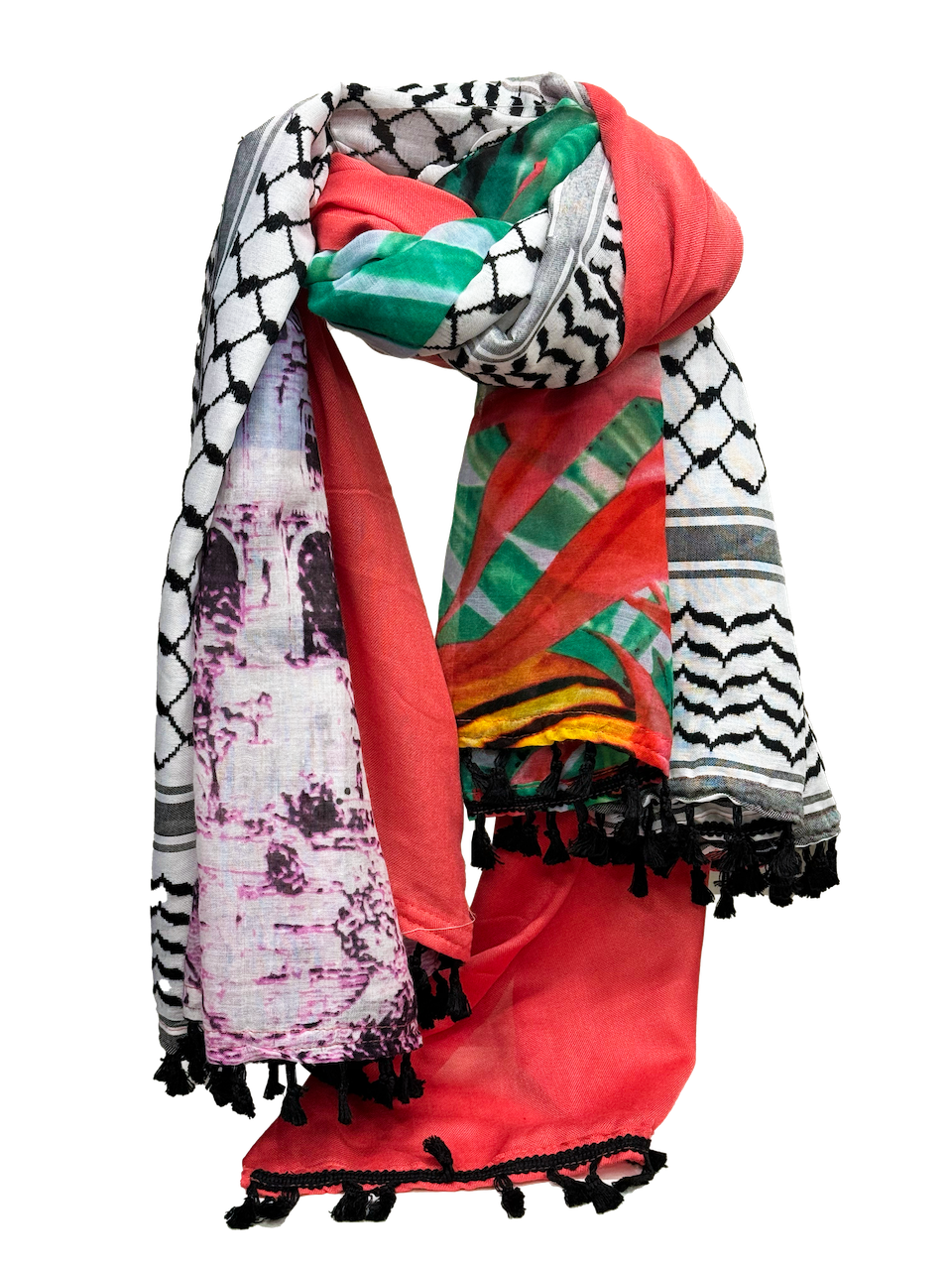 Hatta and Two Fabric Scarf in Bright Pink