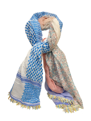 Hatta and Two Fabric Scarf in Sky Blue and Beige