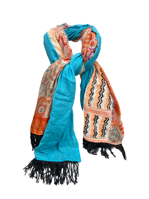 Hatta and Two Fabric Scarf in Blue and Orange