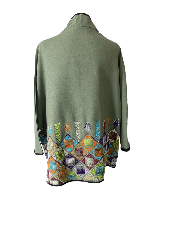 The Embroidered Round Jacket in Green