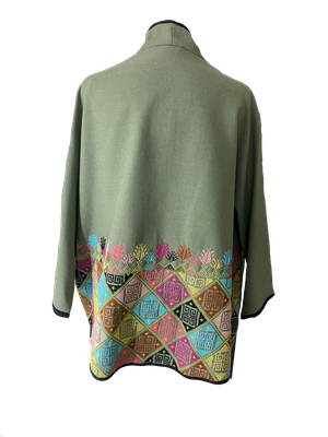 The Embroidered Round Jacket in Green