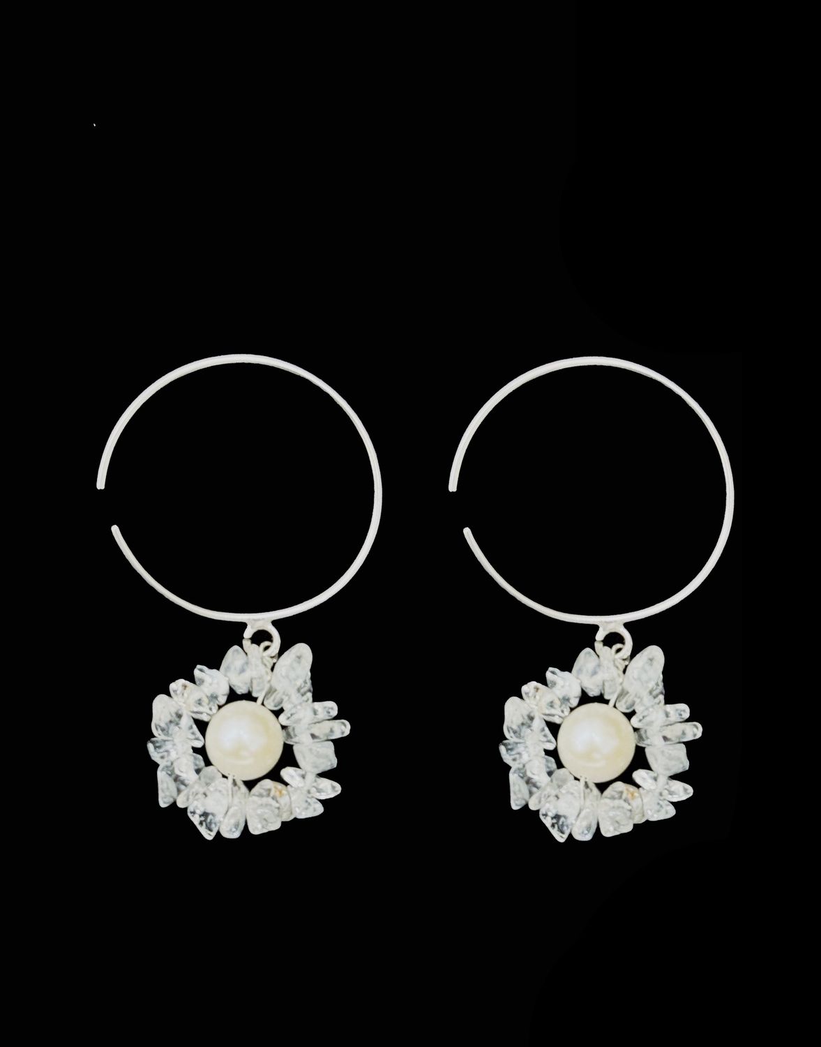 Silver Hoop Earrings With Gemstone Flowers