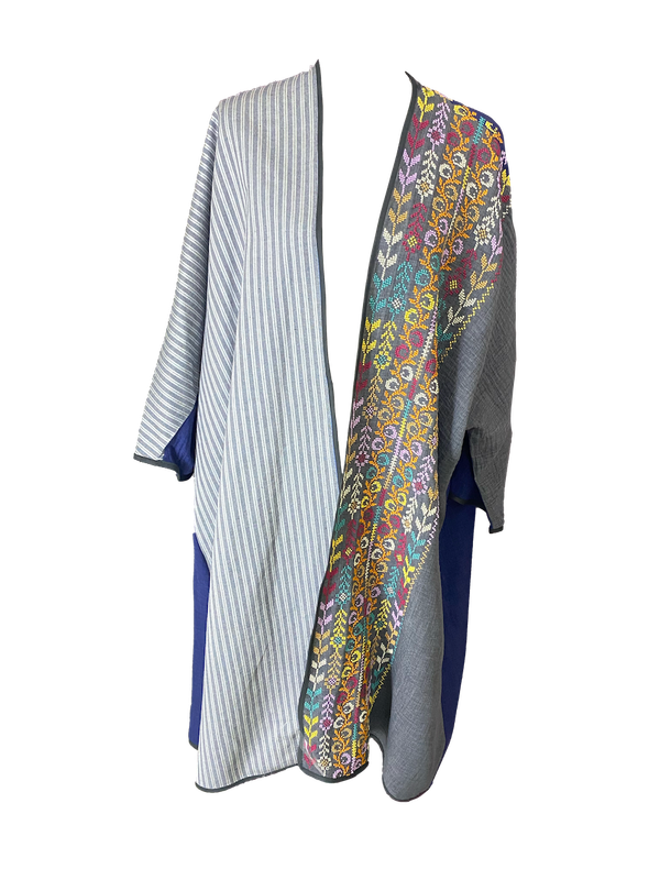 The Abaya With Heavy Hand Embroidery in Grey With Saya