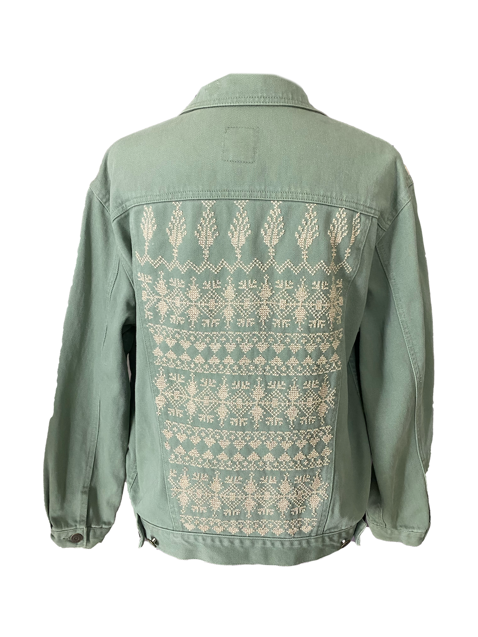 The Heavily Embroidered Denim Jacket in Green