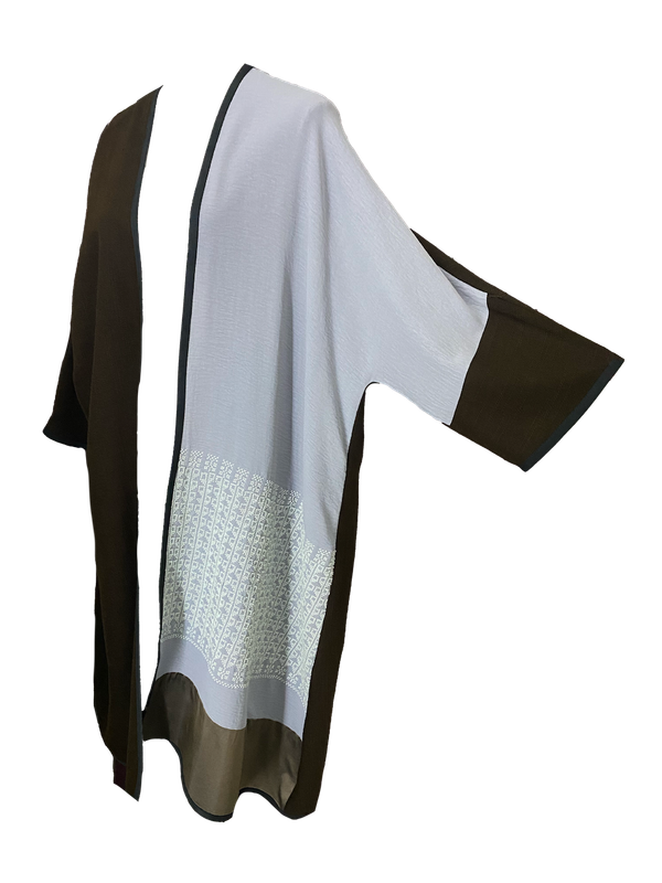 Abaya with Hand Embroidery in Brown and Grey