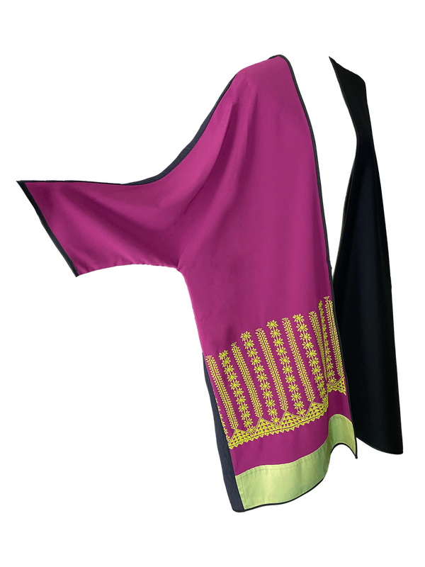 Abaya with Hand Embroidery in Purple and Green