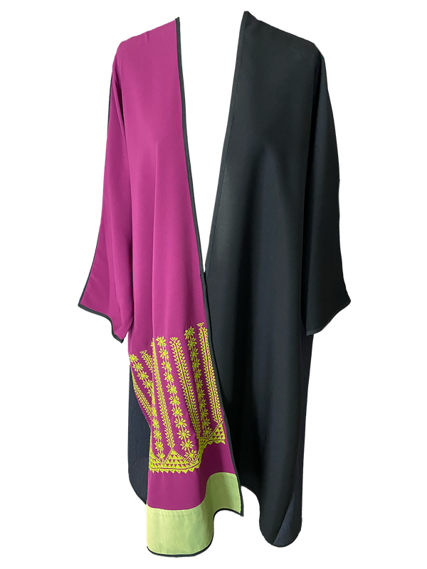 Abaya with Hand Embroidery in Purple and Green