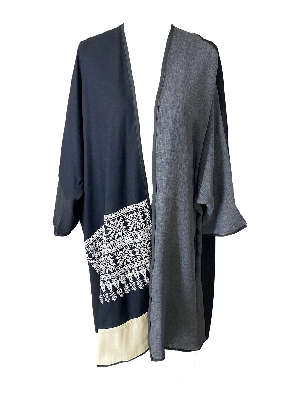 Abaya with Hand Embroidery in Black, White and Grey