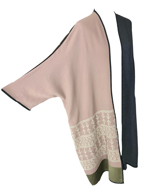 Abaya with Hand Embroidery in Dusty Pink and Grey