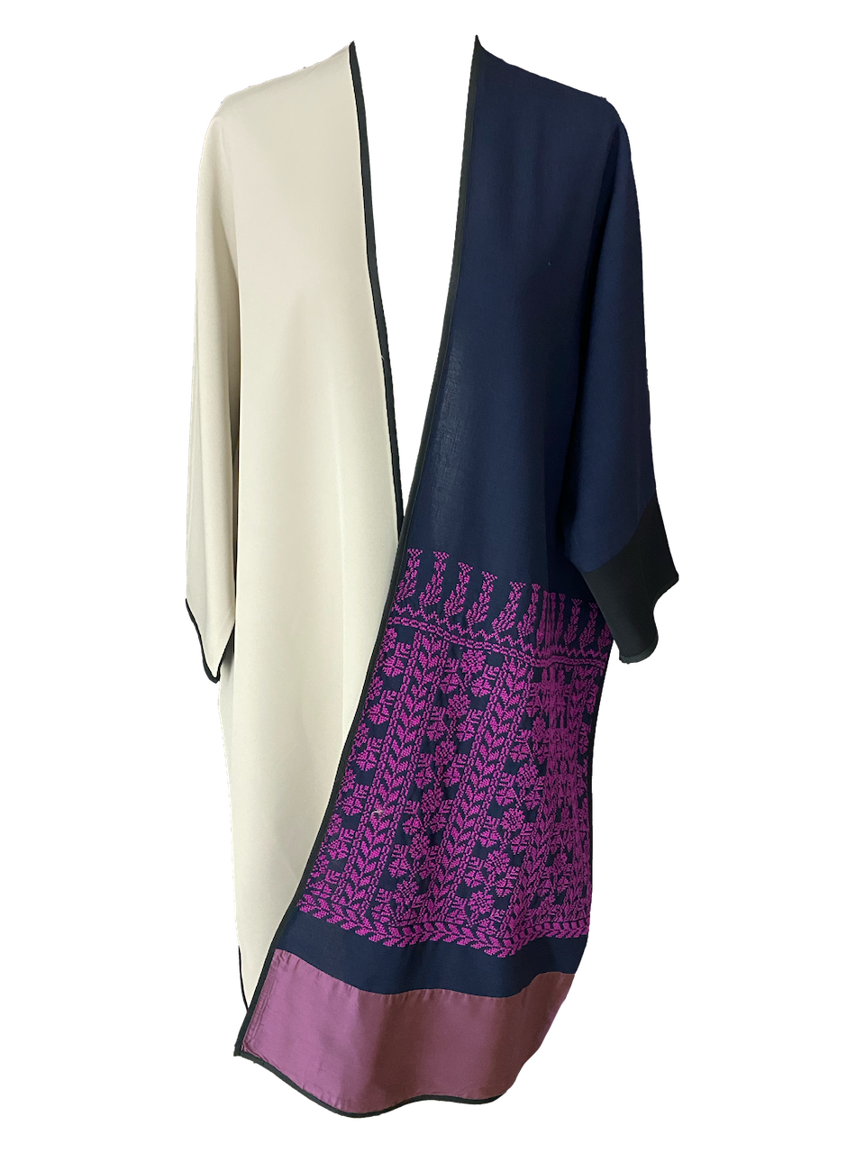 Abaya with Hand Embroidery in Black, White and Purple