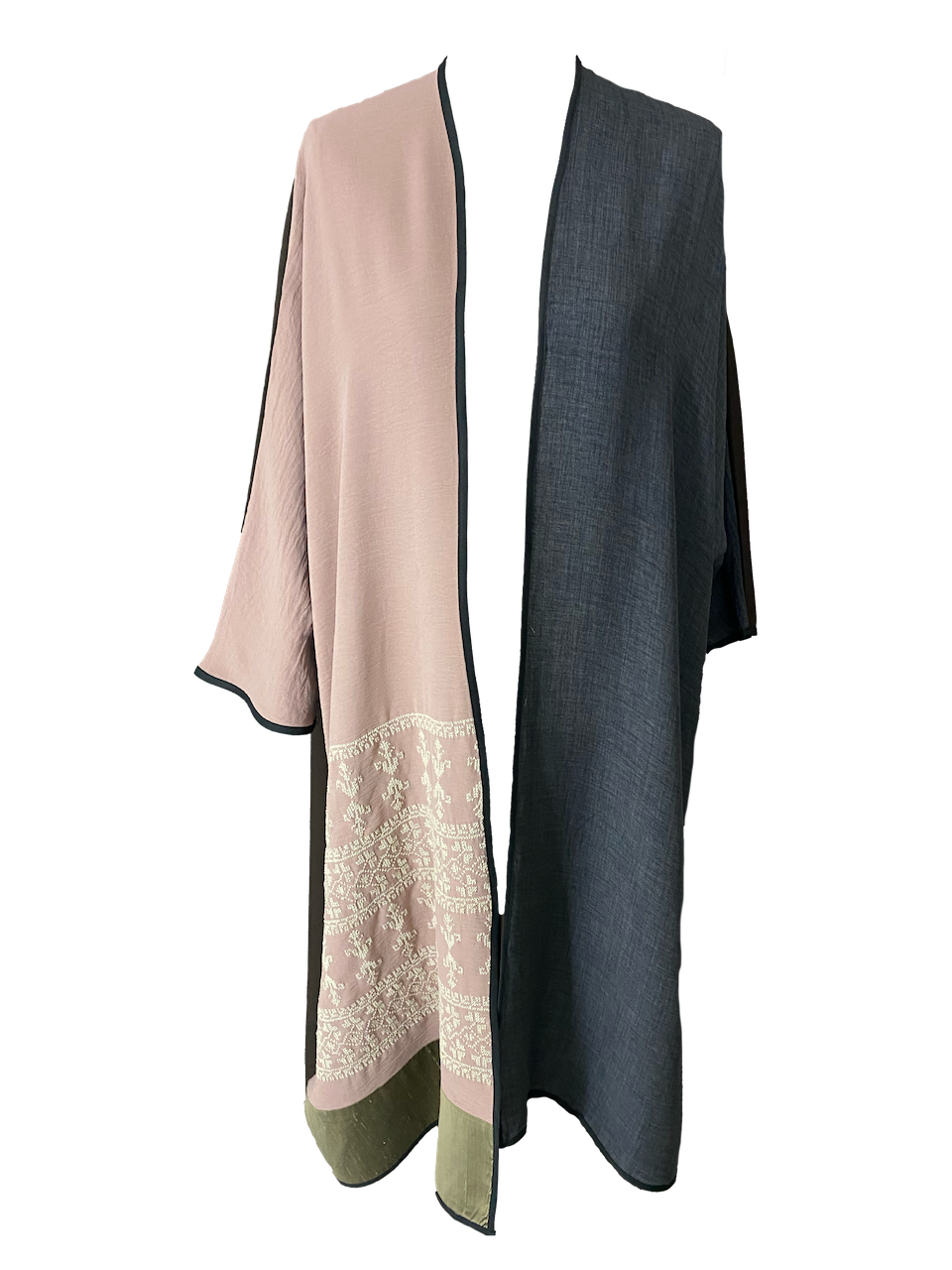 Abaya with Hand Embroidery in Dusty Pink and Grey