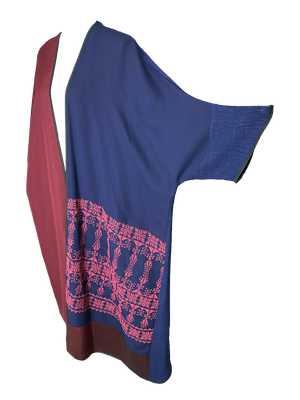 Abaya with Hand Embroidery in Blue and Red