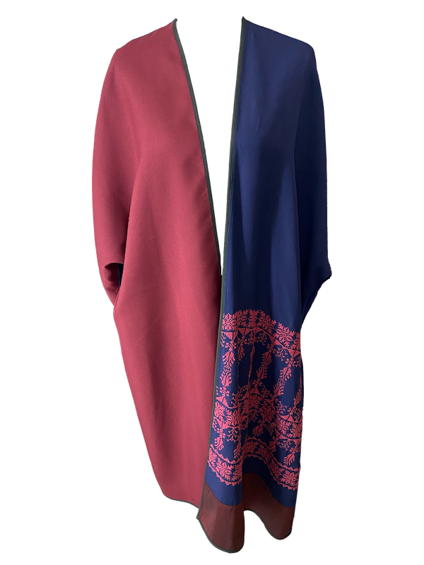 Abaya with Hand Embroidery in Blue and Red