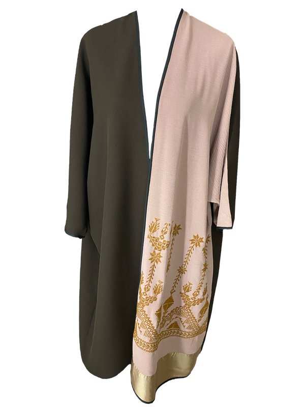 Abaya with Hand Embroidery in Dusty Pink