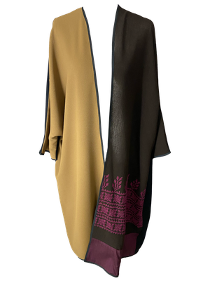 Abaya with Hand Embroidery in Brown, Camel and Purple
