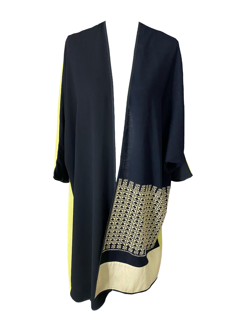 Abaya with Hand Embroidery in Black and Yellow