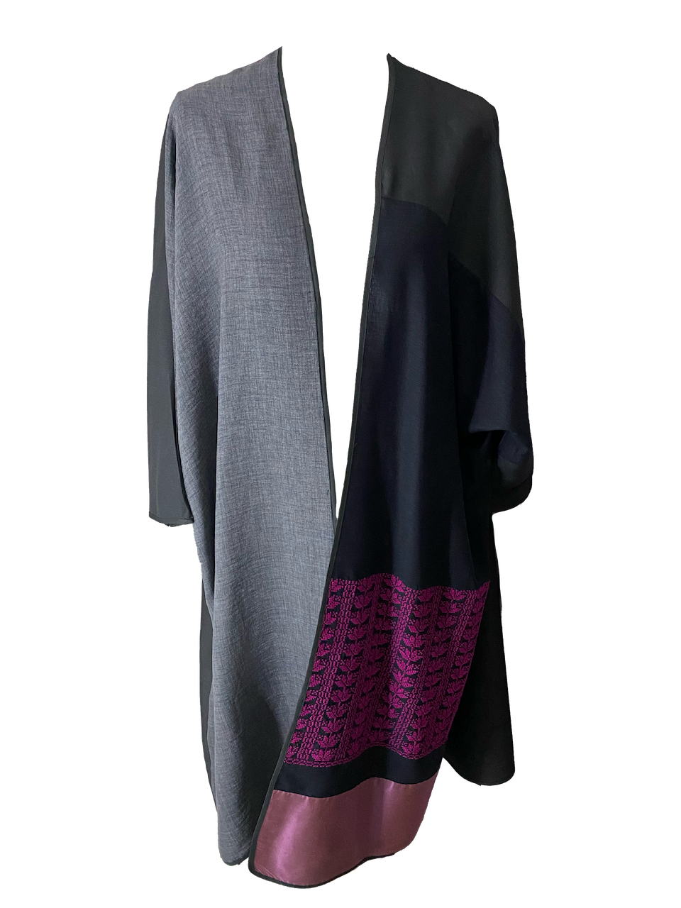 Abaya with Hand Embroidery in Black, Grey and Purple