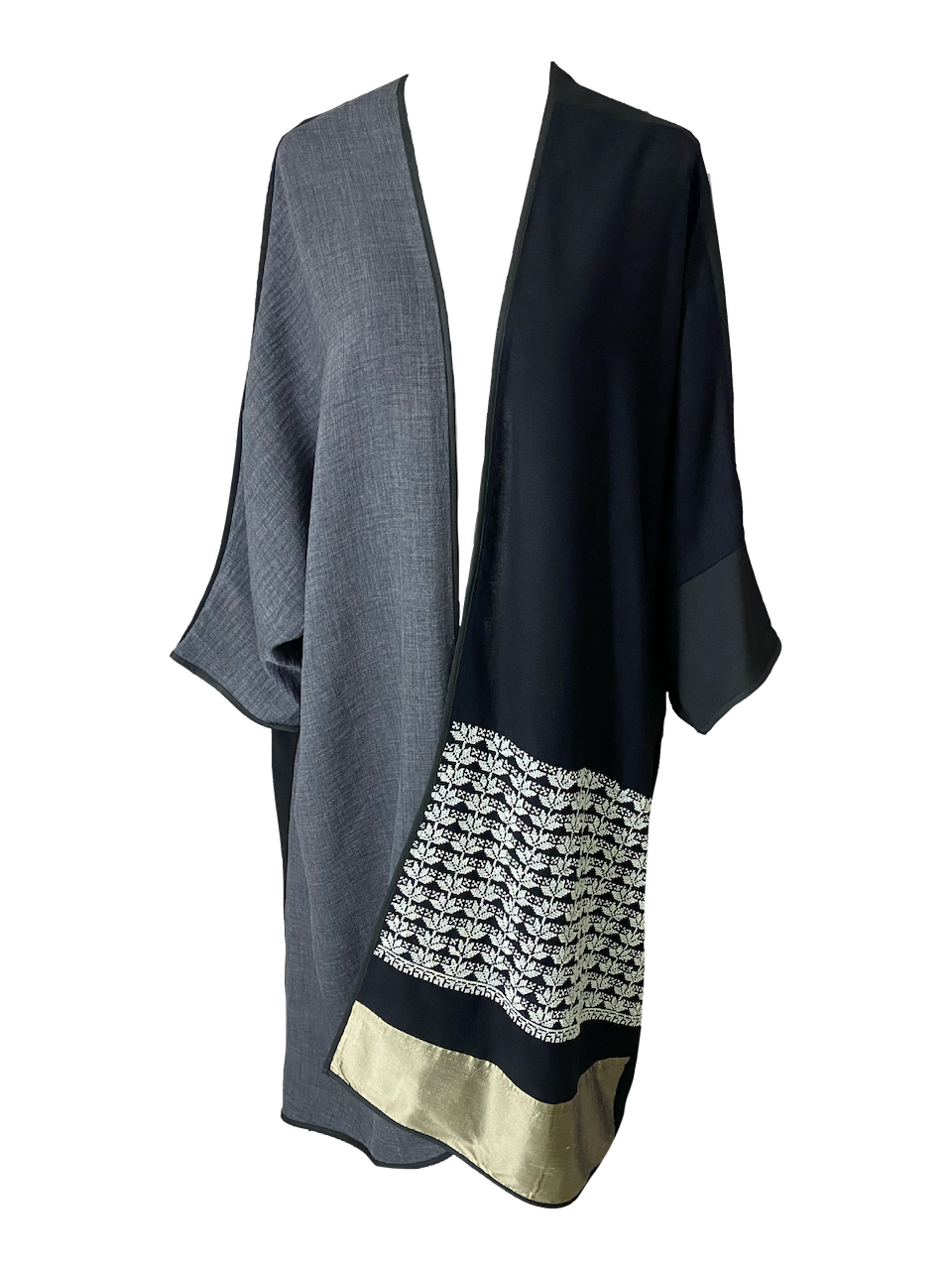 Abaya with Hand Embroidery in Grey, Black and White