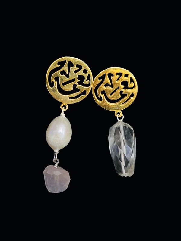 Gold Plated Asymmetric Nima Afia Earrings with Stone Drop