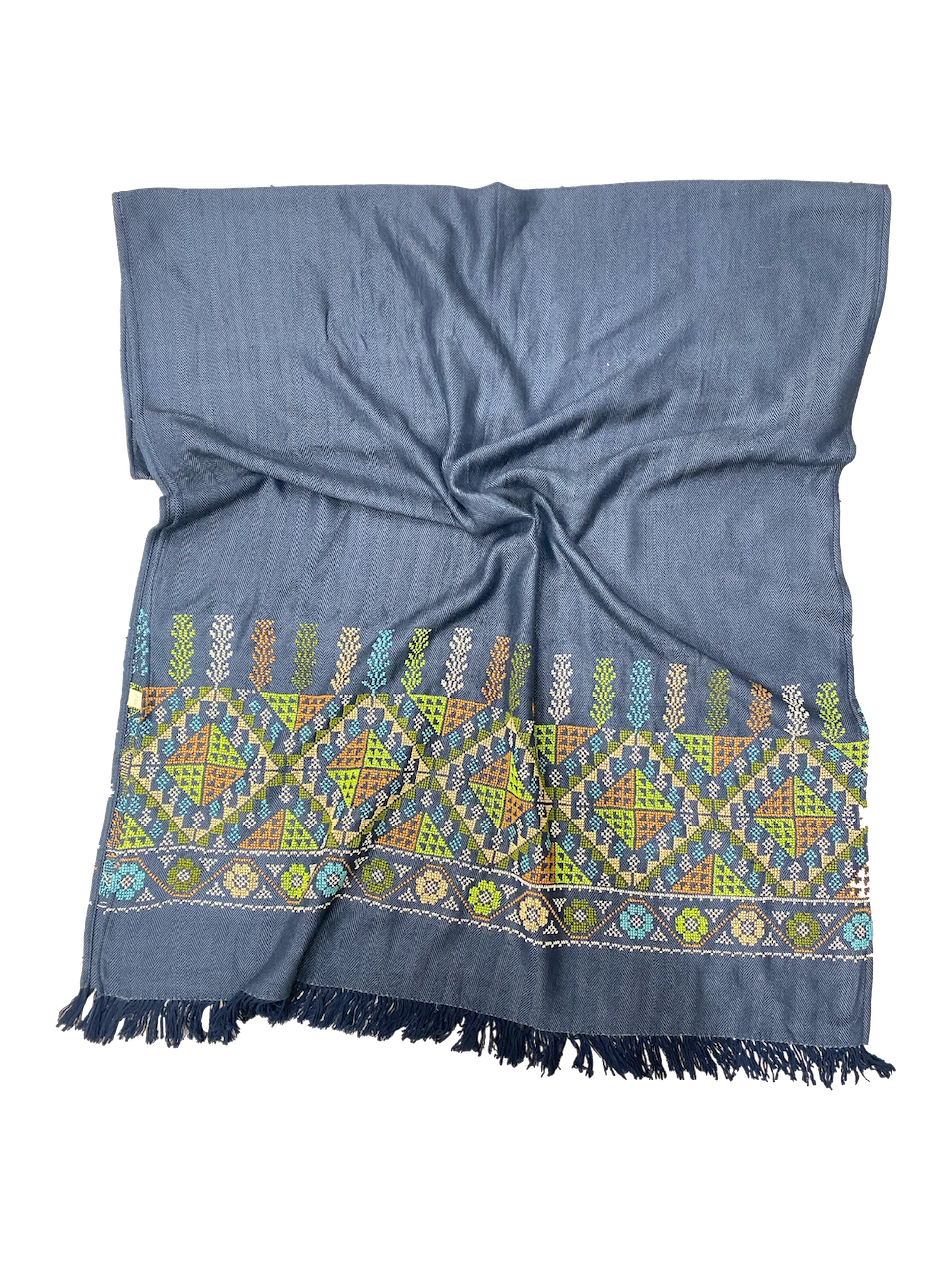 Blue Cotton Scarf With Tassels