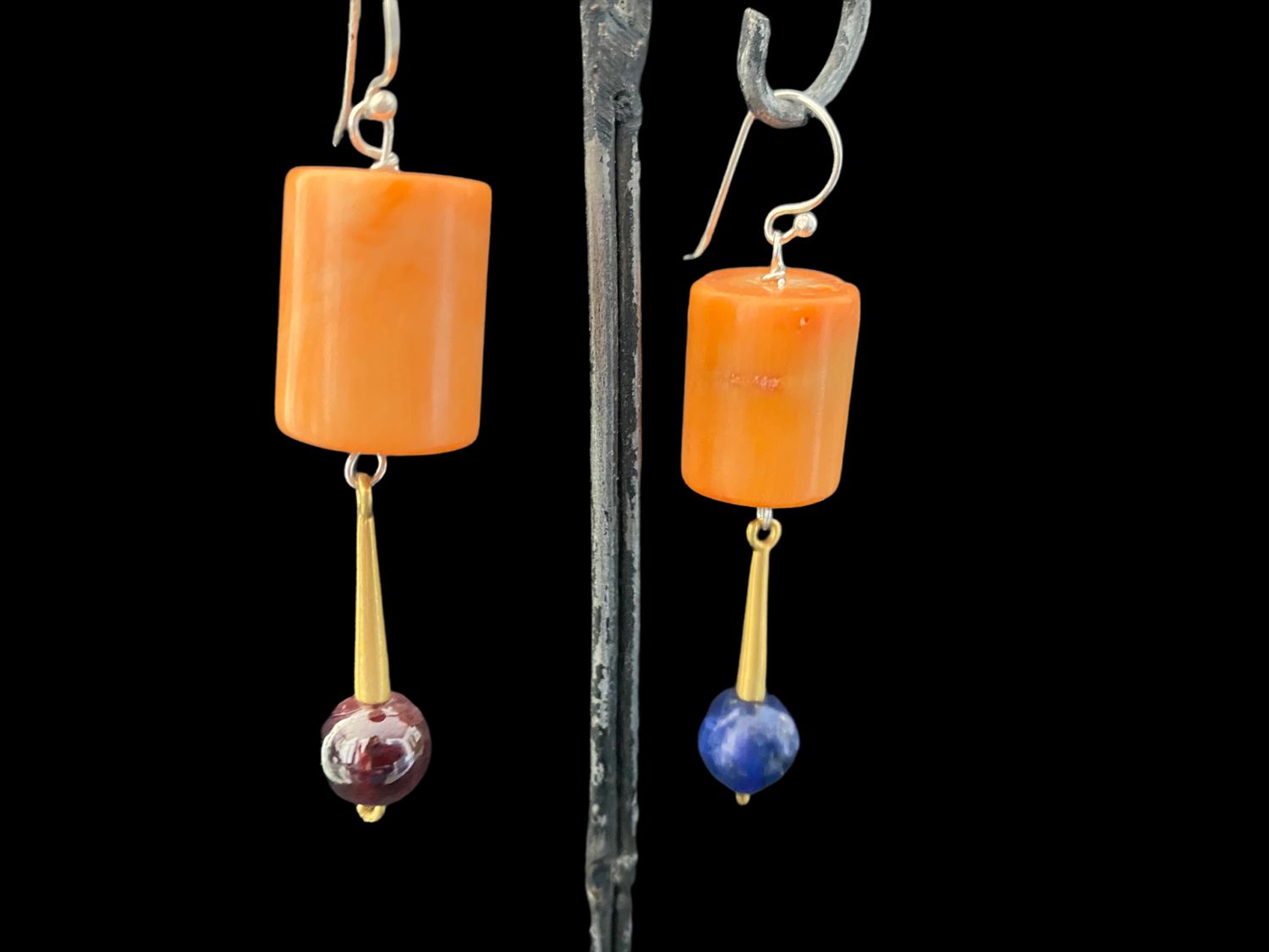 Stone &amp; Stick Earrings Gold Plated