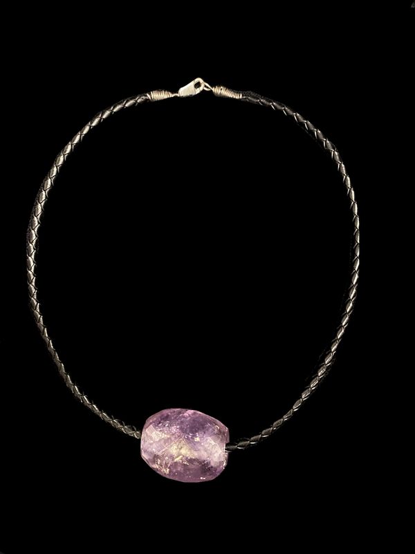 Leather Necklace With Large Amethyst