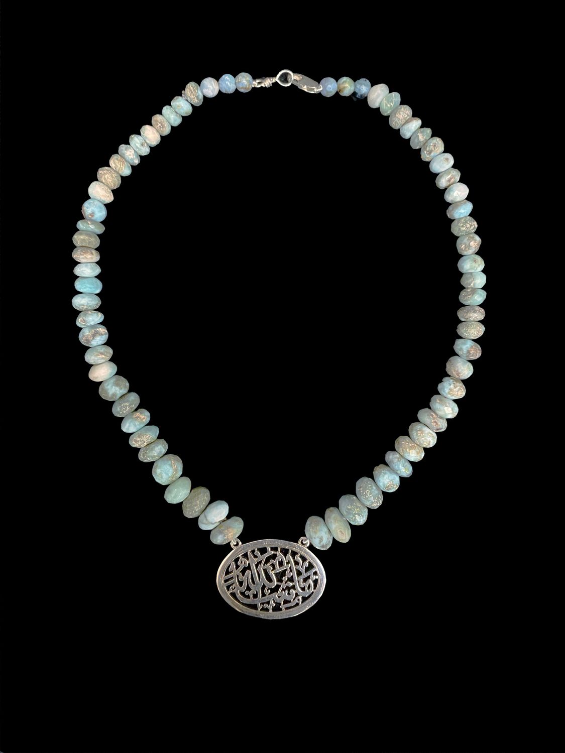 Oval Masha&#39;Allah Pendant With Blue Gemstones