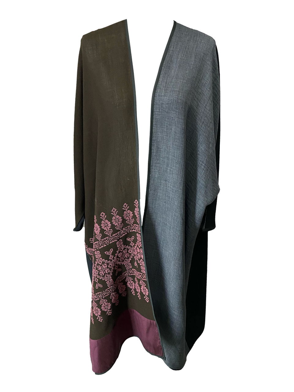 Abaya with Hand Embroidery in Grey, Brown and Pink