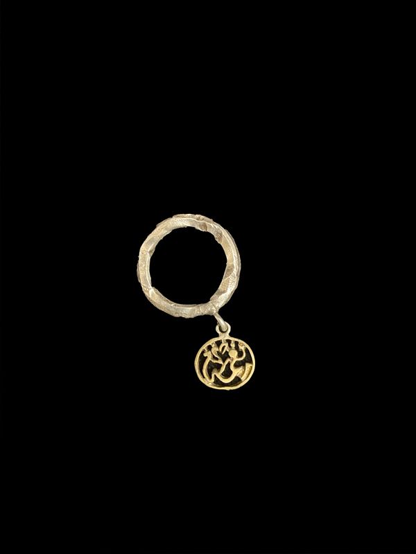Rustic Finish Silver Ring with Gold Plated Salam Word