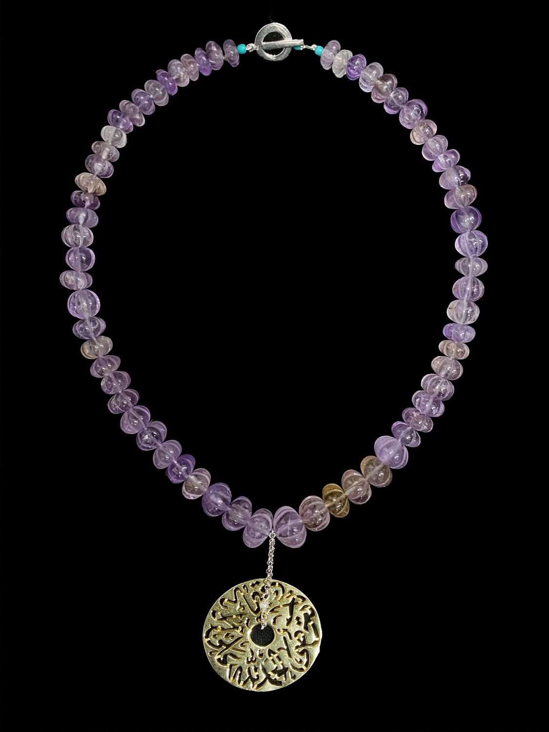 Amethyst Necklace with Large Gold Plated Disc